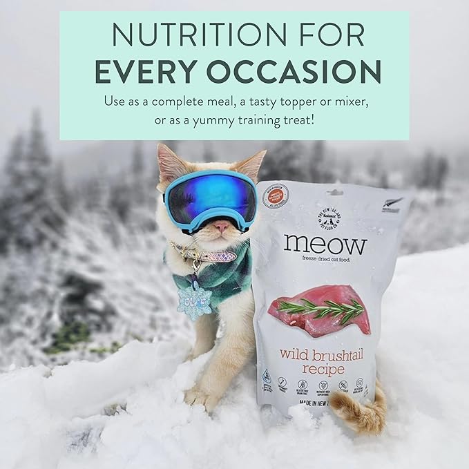 Meow Wild Brushtail Freeze Dried Raw Cat Food, Mixer, or Topper, or Treat - High Protein, Natural, Limited Ingredient Recipe 9.9 oz