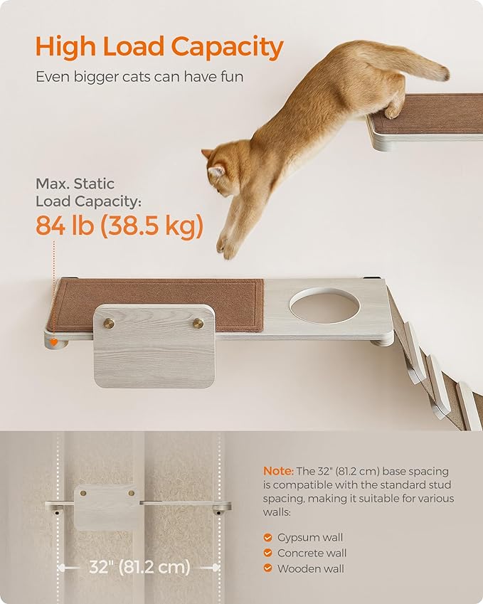 Feandrea Clickat Collection - No.008 Large Cat Shelf, Wall-Mounted Cat Perch for Large Cats, Cat Wall Shelves, Extremely Quick Assembly, Unlimited Expandability, Replaceable Module and Felt Pad