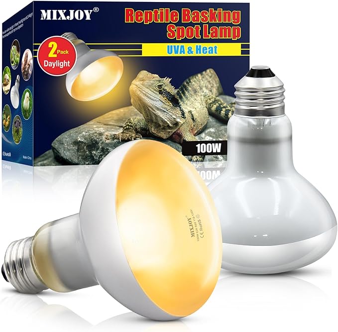 MIXJOY Reptile Heat Lamp 100W 2 Pack, UVA Daylight Basking Spot Light, Amphibians Basking Bulbs Heat Lamps, Heat Lamp Bulbs for Reptiles, Lizard, Tortoise, Bearded Dragon