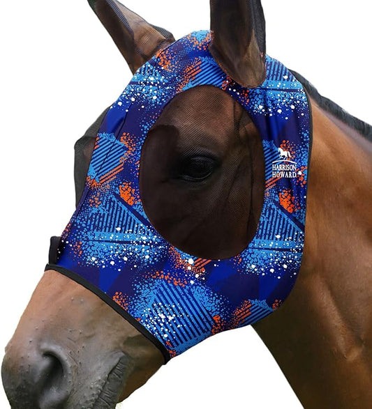 Harrison Howard Super Comfort Stretchy Fly Mask Large Eye Space with UV Protection Soft on Skin with Breathability Chic Blue L