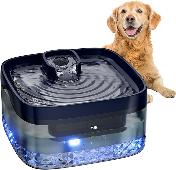 Dog Water Fountain for Large Dogs, 256oz/2Gal/8L Automatic Pet Water Dispenser for Cats, Dog Fountain Water Bowl with Cleaning Tool & Replacement Filters, for S-L Dogs and Multiple Pets (Dark Blue)