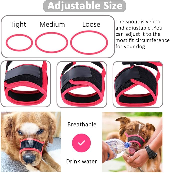 LUCKYPAW Dog Muzzle Anti Biting Barking and Chewing with Comfortable Mesh Soft Fabric and Adjustable Strap, Suitable for Small, Medium and Large Dogs(Black,L)