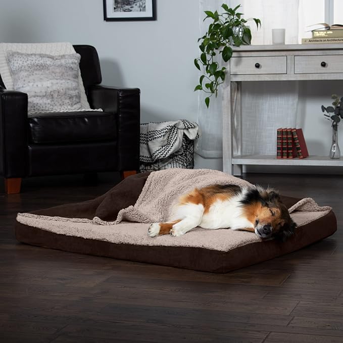 Furhaven Memory Foam Dog Bed for Large Dogs w/ Removable Washable Cover, For Dogs Up to 95 lbs - Berber & Suede Blanket Top Mattress - Espresso, Jumbo/XL