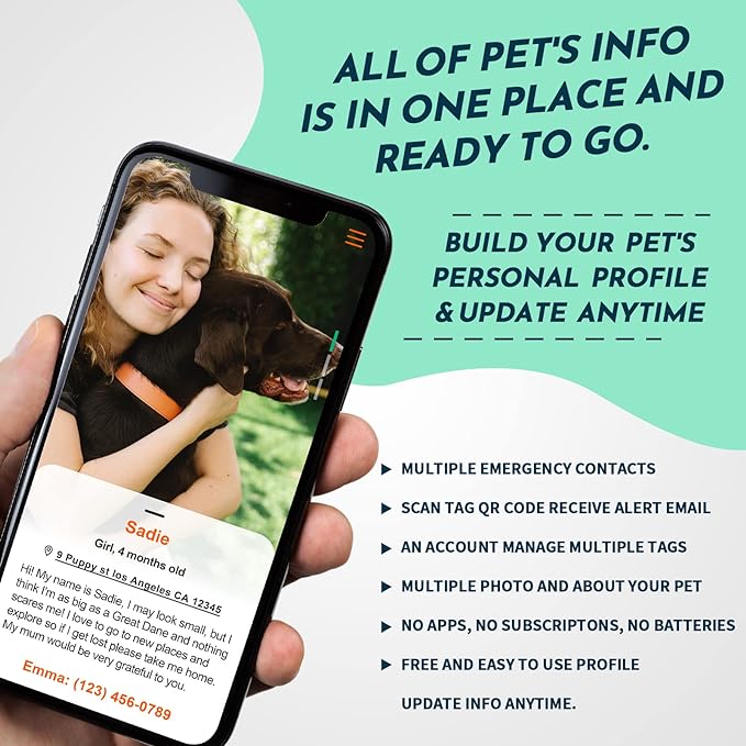 MYLUCKYTAG NFC&QR Code Personalized Dog Cat Tag, Online Pet Profile, Scan QR Receive Instant Pet Location Alert Email