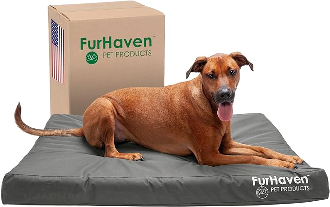 Furhaven Water-Resistant Orthopedic Dog Bed for Large Dogs w/ Removable Washable Cover, For Dogs Up to 95 lbs - Indoor/Outdoor Logo Print Oxford Polycanvas Mattress - Stone Gray, Jumbo/XL