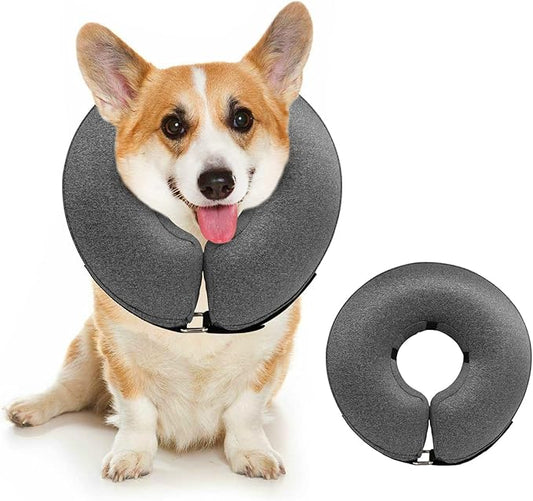 MIDOG Dog Cone Collar, Inflatable Dog Neck Donut Collar Alternative After Surgery, Soft Protective Recovery Cone for Small Medium Large Dogs and Cats Puppies - Alternative E Collar (Gray, S)