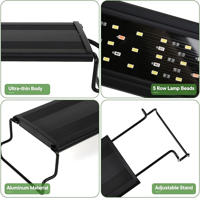 Zingbabu Aquarium Light, 20W RGB Full Spectrum Fish Tank Light, Super Slim Fish Tank Aquatic Plant Grow Lighting,16-24 in Alu Alloy Shell Extendable Brackets Fish Lamp