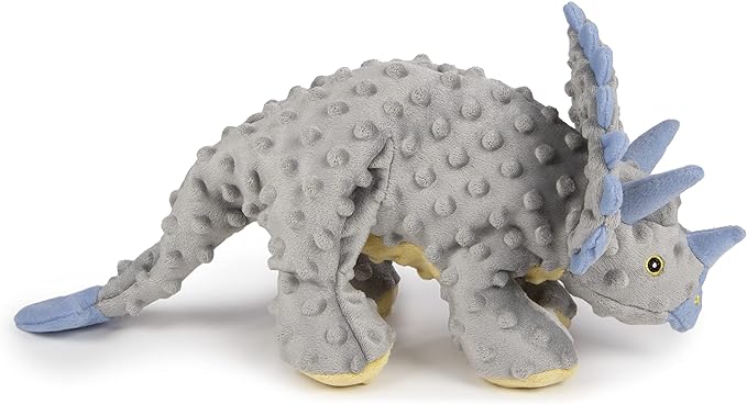 goDog Dinos Frills Squeaky Plush Dog Toy, Chew Guard Technology - Gray, Large