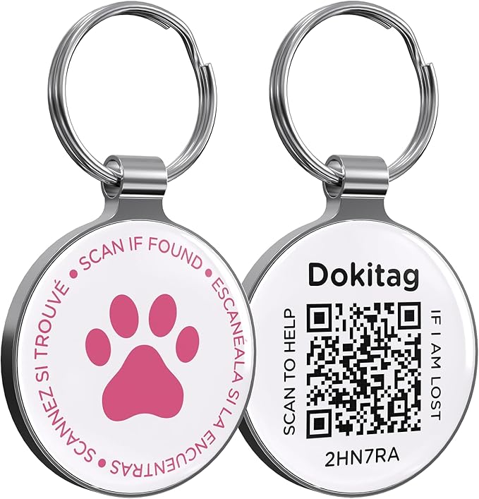 QR Code Pet ID Tag,QR Code Dog Tag， Dog ID Tag,Pet Online Profile - Scan QR Receive Instant Pet Location Alert Email, Lightweight Zinc Alloy Dog Tag (Rose, Small)