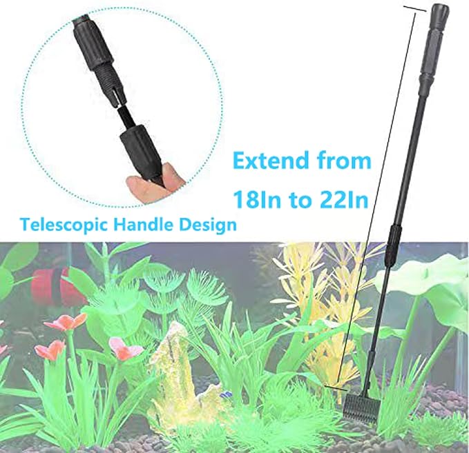 Carefree Fish 4IN1 Carbon Fiber Aquarium Cleaning Tools Long Handle Adjustable Length 18~24Inch Fish Tank Cleaner Kit Alage Scraper Scrubber Brushes Set