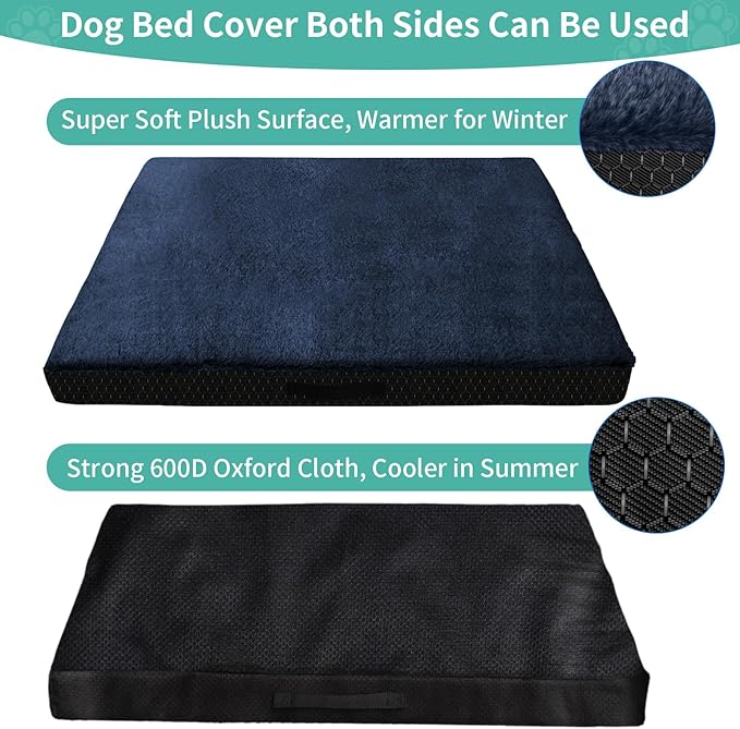 Dog Bed Covers Replacement Washable, 44Lx32Wx4H Inch Waterproof Dog Bed Covers Soft Plush Replacement with Zipper,Removable Cover & Anti-Slip Bottom for Dog/Cat, Cover Only