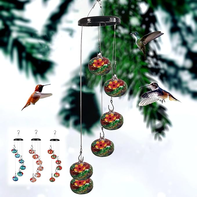 Charming Wind Chimes Hummingbird feeders for Outdoors Hanging ant and bee Proof Never Leak Perfect Garden Decor for Outside (JH-06)