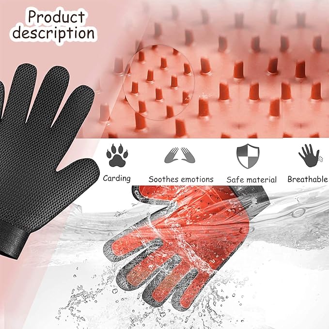 Pet Grooming Glove Hair Remover Brush Gentle Deshedding Efficient Pet Mitt Pet Massage Gloves Left & Right Hand Draw Dogs Cats Horses Long Short Fur (1Pair Left & Right Hand)