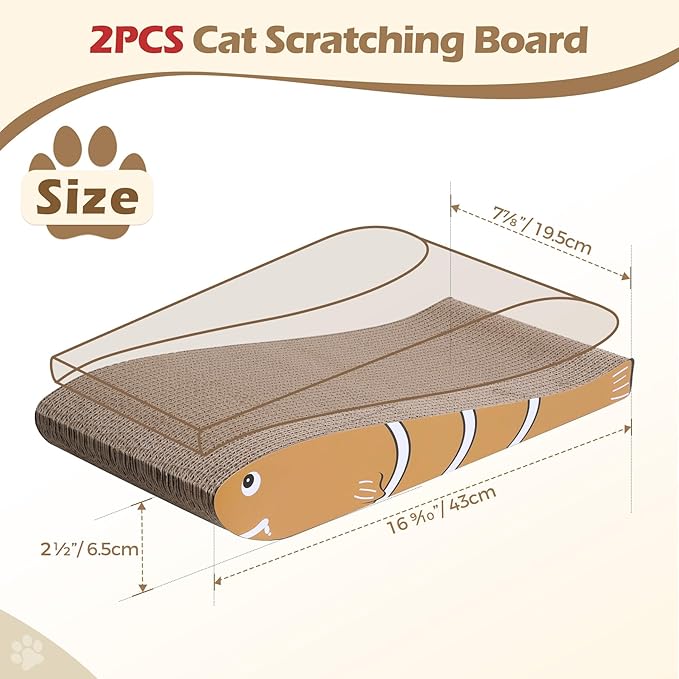 ComSaf Cat Scratching Board 2 Pack, Cat Scratcher Cardboard, Curved Cat Scratcher, Cute Cat Scratch Pad for Kitty, Recycle Cardboard Cat Scratcher, Double-Sided Pad for Long Lasting Use (Orange)