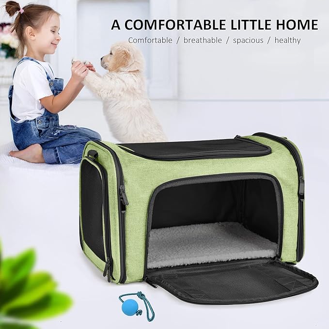 Henkelion Large Cat Carriers Dog Carrier Pet Carrier for Large Cats Dogs Puppies up to 25Lbs, Big Dog Carrier Soft Sided, Collapsible Travel Puppy Carrier - Large - Green