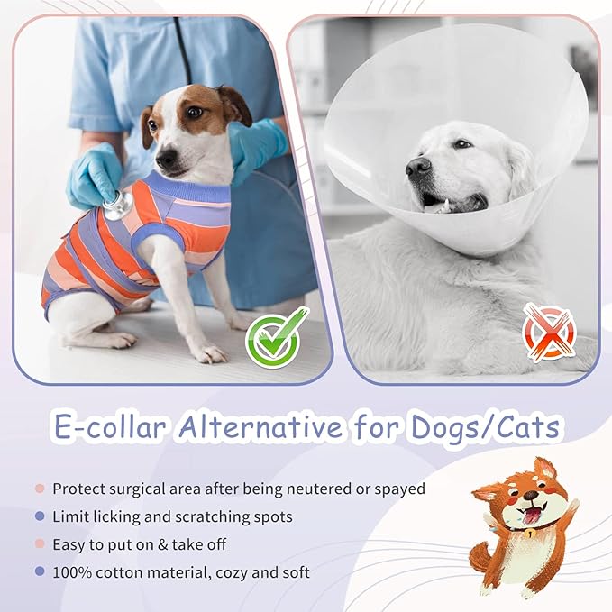 Kuoser Recovery Suit for Dogs, Soft Dog Surgery Suit Female Spay Breathable Neuter Suit for Male Dogs, Anti Licking Onesie Dog Surgical Suit Dog Body Suits After Surgery,Substitute E-Collar & Cone, L