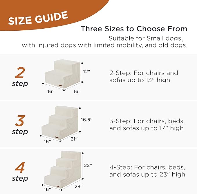 Lesure Dog Stairs for High Beds, Extra Wide Pet Stairs, 3-Steps Dog Steps for Medium/Small Dogs and Old Cats, Foldable Dog Steps with CertiPUR-US Certified Foam and Non-Slip Bottom, Beige