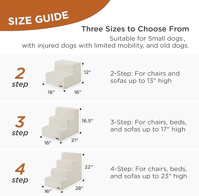 Lesure Dog Stairs for High Beds, Extra Wide Pet Stairs, 4-Steps Dog Steps for Medium/Small Dogs and Old Cats, Foldable Dog Steps with CertiPUR-US Certified Foam and Non-Slip Bottom, Beige