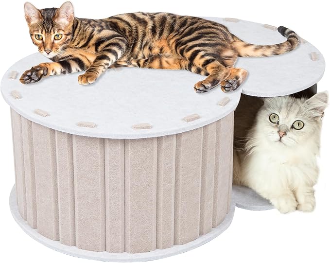 Cat Hideaway Cave for Indoor Cats, Large Cat Tunnel Bed for Indoor Cat Use,Scratch Resistant Detachable Felt Cat House for Cats,Rabbits Under 20 Lbs