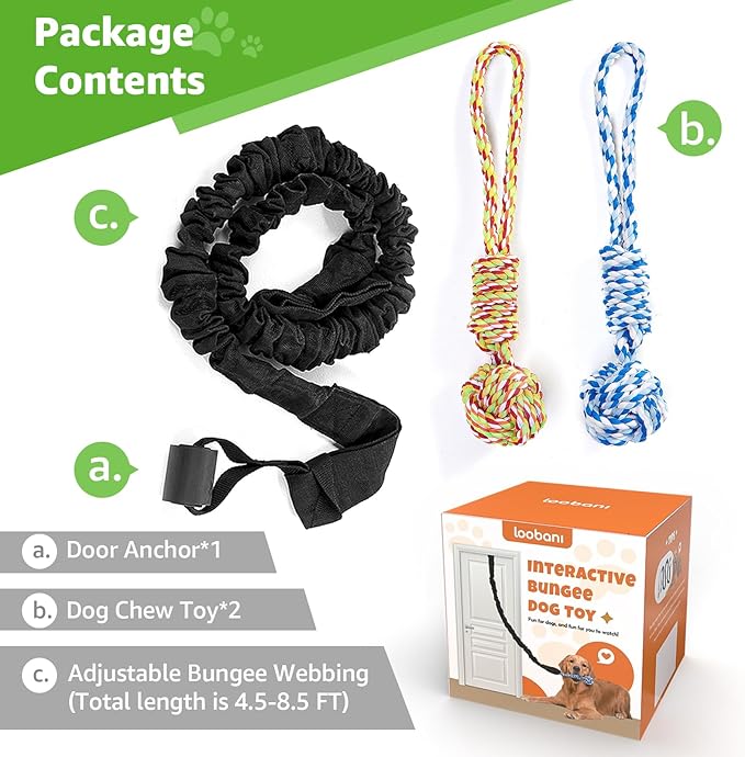 LOOBANI Dog Rope Toy Tug of War Dog Toy, Indoor Outdoor Use Bungee Tether Tug Toy, for Small Medium Large Dogs Interactive Dog Toy Tree Chew Training