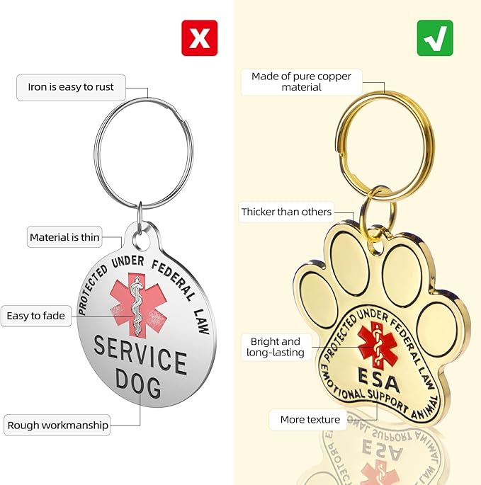 Emotional Support Dog ESA Dog Tag ID Emotional Support Animal ESA Dog Tag with Red Medical Alert Symbol and Protected Under Federal Law, Easily Attach to Collar, Harness, Vest