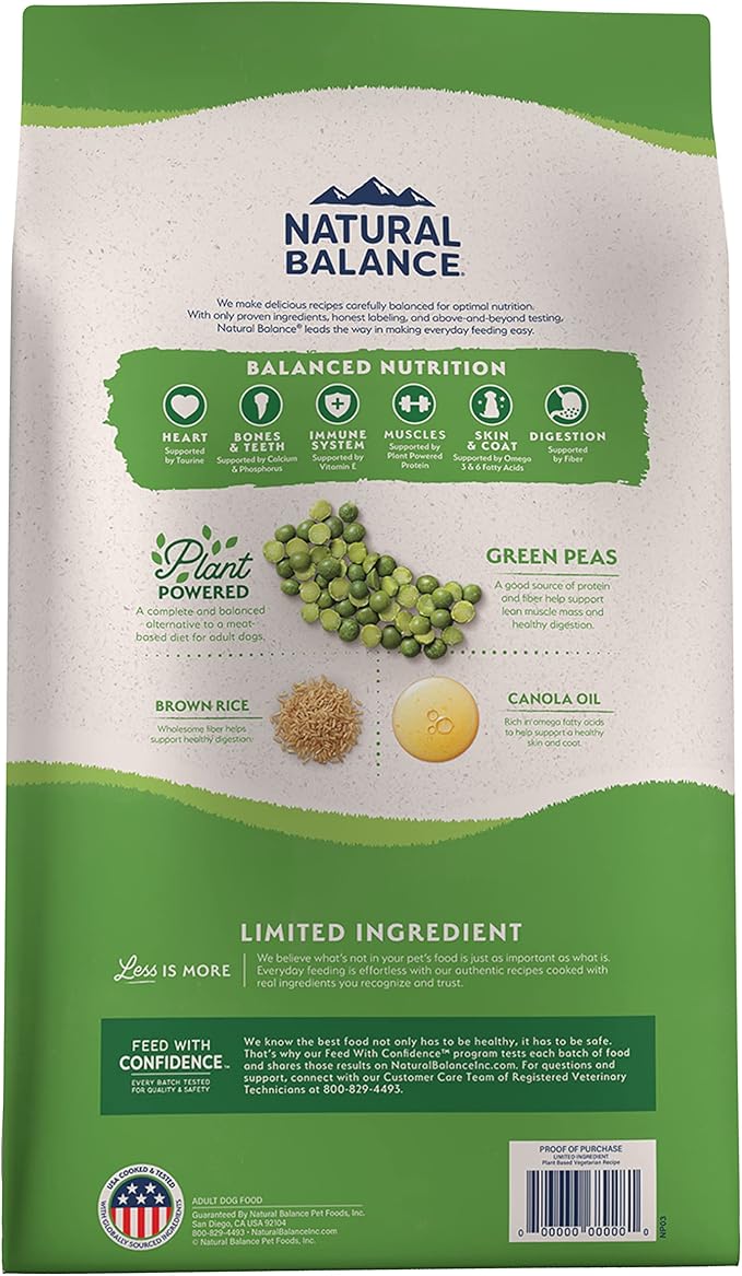 Natural Balance Limited Ingredient Adult Dry Dog Food with Vegan Plant Based Protein and Healthy Grains, Vegetarian Recipe, 12 Pound (Pack of 1)