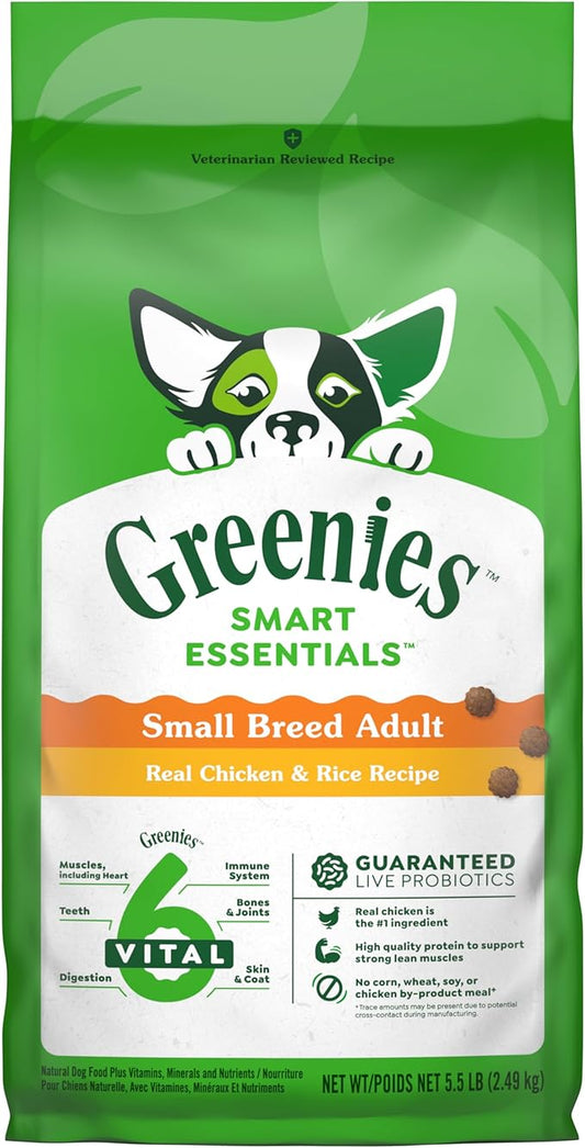 Greenies Smart Essentials Small Breed Adult High Protein Dry Dog Food Real Chicken & Rice Recipe, 5.5 lb. Bag