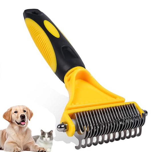 Pet Grooming Brush, Double Sided Undercoat Rake for Dogs & Cats, Professional Deshedding Brush and Dematting Tool, Safe and Effective Removing Knots, Mats, Tangles,and Flying Hair