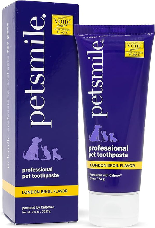 Petsmile Professional Pet Toothpaste - Cat & Dog Teeth Cleaning Supplies - Controls Plaque, Tartar, & Bad Breath - VOHC Accepted Toothpaste - Pet Dental Care Essentials (London Broil, 2.5 Oz)