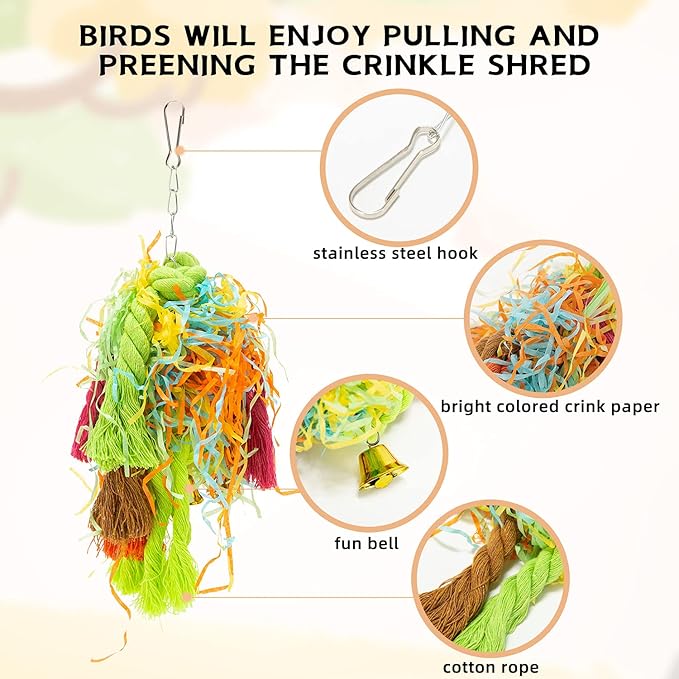 5PACK Bird Colorful Chewing Toys Parrot Foraging Shredder Toys Shred Hanging Foraging Toys,Comfy Perch Parrot Toys for Rope Bungee Bird Toy