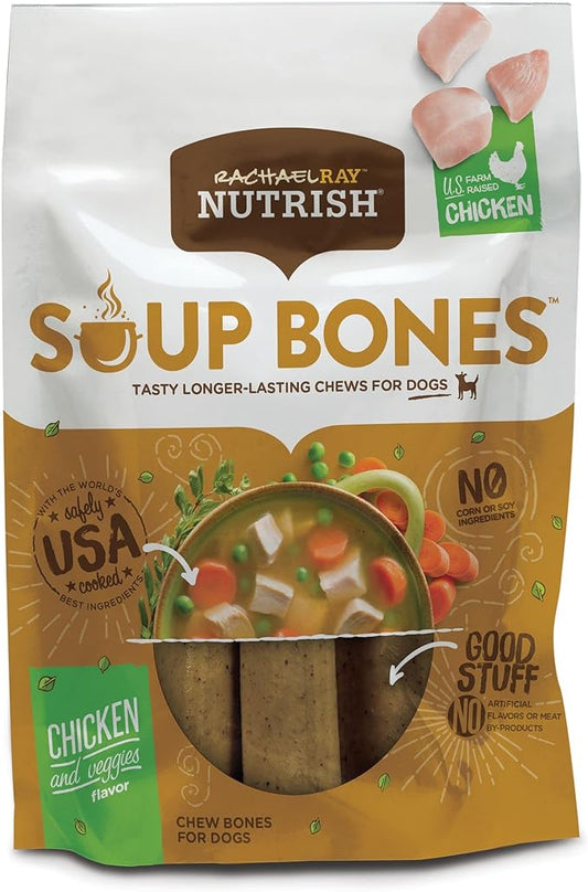 Rachael Ray Nutrish Soup Bones Dog Treats, Chicken & Veggies Flavor, 11 Bones (Pack of 4)
