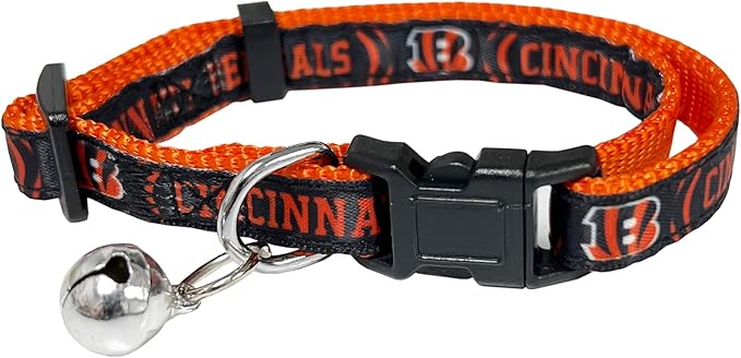 NFL CAT Collar Cincinnati Bengals Satin Cat Collar Football Team Collar for Dogs & Cats. A Shiny & Colorful Cat Collar with Ringing Bell Pendant