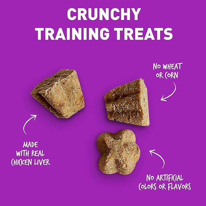 Cloud Star Tricky Trainers Crunchy Dog Training Treats 8 oz Pouch, Chicken Liver Flavor, Low Calorie Behavior Aid with 450 treats