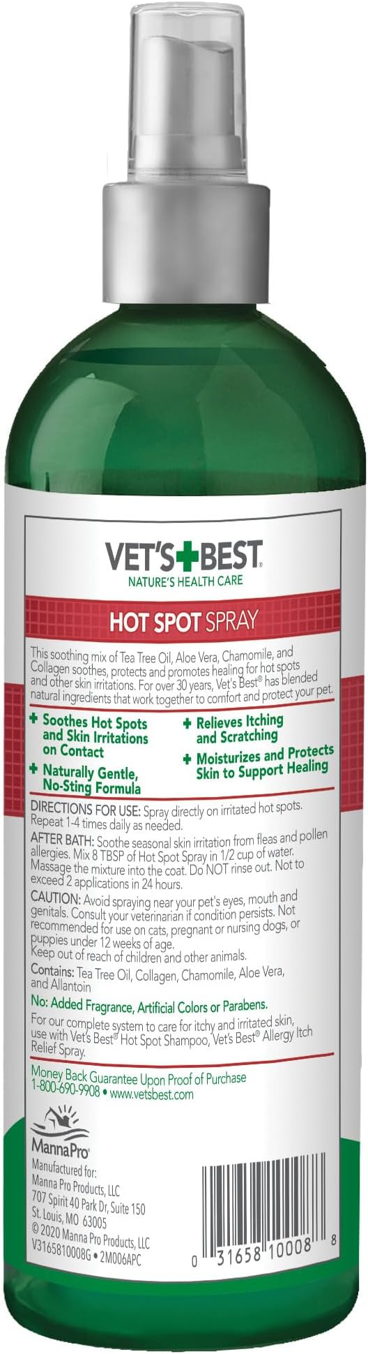 Vet’s Best Dog Hot Spot Itch Relief Spray | Relieves Dry Skin, Rash, Scratching, Licking, Itchy Skin, and Hot Spots | No-Sting and Alcohol Free | 16 Ounces