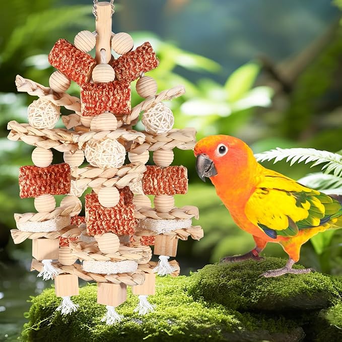 Bird Toys, Parrot Toys for Large Birds,Natural Corn cob and Loofah Slices Bird chew Toys for African Grey Parrots, Macaws, Cockatoos, Amazon Parrot and other Small and Medium-Sized Parrot (Natural)