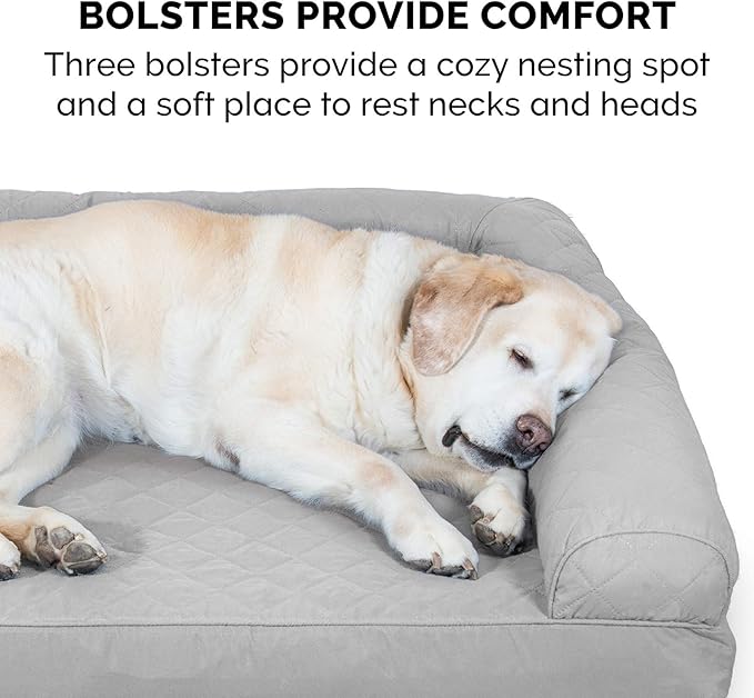 Furhaven Orthopedic Dog Bed for Medium/Small Dogs w/ Removable Bolsters & Washable Cover, For Dogs Up to 35 lbs - Quilted Sofa - Silver Gray, Medium