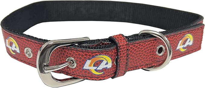 Pets First Tough Leather Pet Collar NFL Los Angeles RAMS Premium Dog Collar, Limited Edition, Size Large. Best & Strongest Heavy-Duty Dog Collar!, Large (20-29"" Long & 1"" Wide) (STL-3081-LG)