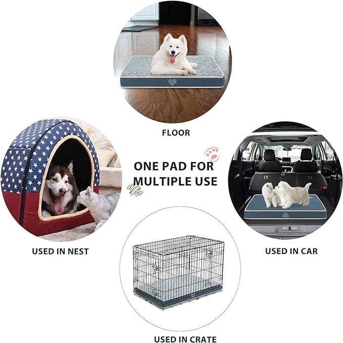 VANKEAN Stylish Reversible Dog Beds (Cool & Warm), Waterproof Inner Lining, Dog Mat with Removable Machine Washable Cover, Plush Dog Mattress for Joint Relief Dog Bed for Crate, Navy/Grey