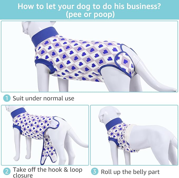 Recovery Suit for Dogs, Dog Recovery Suit Male Female Post Spay, Neuter, Abdominal Surgery Recovery Suit with an Inner Layer Pocket, Prevent Licking Soft Breathable Cotton, Blue, XL