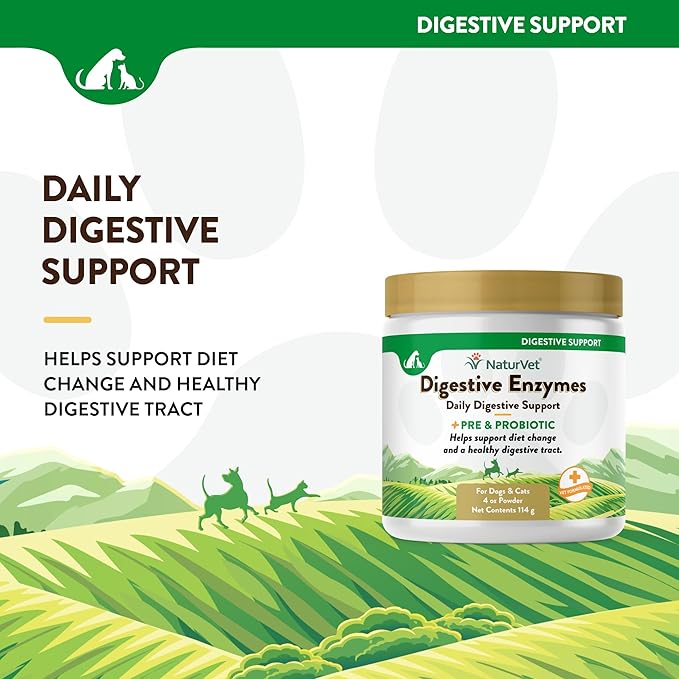 NaturVet – Digestive Enzymes for Dogs - Plus Probiotics & Prebiotics | Helps Support Diet Change & A Healthy Digestive Tract | for Dogs & Cats | 4 oz Powder