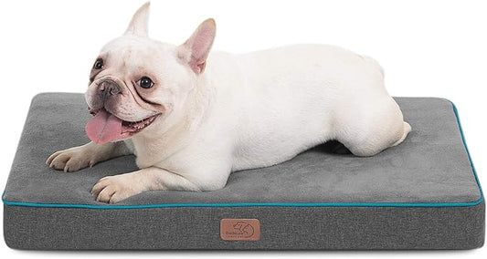 Bedsure Medium Orthopedic Bed for Medium Dogs - Memory Foam Waterproof Dog Bed for Crate with Removable Washable Cover and Nonskid Bottom - Plush Flannel Fleece Top Pet Bed, Grey