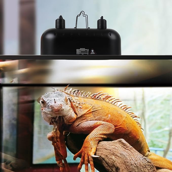 15inch Dual Reptile Light Fixture, Max 150W Dual Reptile Heat Lamp Fixture with 100W UVA UVB Sun Lamp&Ceramic Heat Emitter,Double Dome Lamp Fixture for Reptile Terrarium and Tortoise Habitat