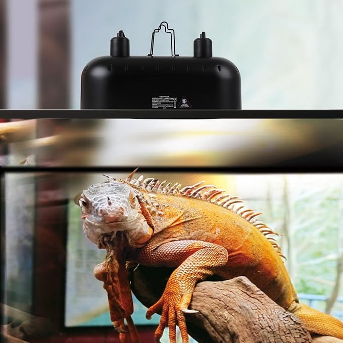 15inch Dual Reptile Light Fixture, Max 150W Reptile Heat Lamp Fixture with 2PCS 150W Ceramic Heat Emitter, Double Dome UVB Reptile Light Fixture for Reptile Terrarium and Tortoise Habitat