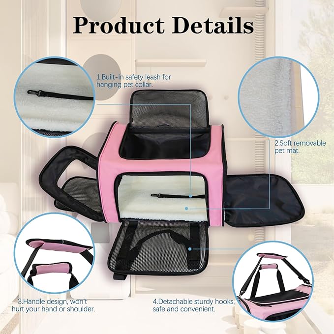 Dog Cat Carrier Pet Carriers for Small Medium Large Cats Dogs Carrier Soft Sided Small Puppy Dog Carrier Portable Foldable Airline Approved Dog Cat Travel Carrier Pink Medium