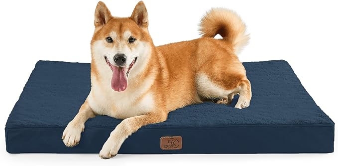 Bedsure Large Dog Bed for Large Dogs - Big Orthopedic Waterproof Dog Beds with Removable Washable Cover, Egg Crate Foam Pet Bed Mat, Suitable for Dogs Up to 65 lbs, Navy