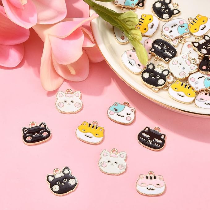 KitBeads 32pcs Enamel Cat Charms Cartoon Cute Kitten Charms Cartoon Animal Pet Cat Charms for Jewelry Making Bracelets Bulk