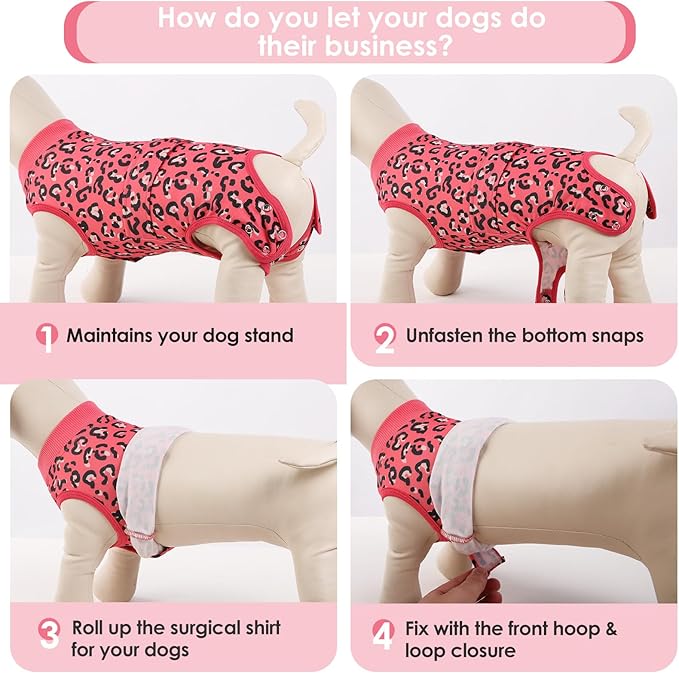 AOFITEE Dog Recovery Suit, Dog Surgical Recovery Suit for Female Dogs Male Dogs, Cozy Dog Onesie for Surgery, Cone E-Collar Alternative, Anti Licking Dog Surgical Shirt with Pee Hole, Pink Leopard S