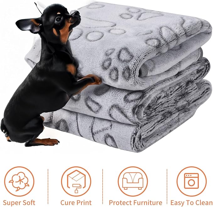 1 Pack 3 Dog Blanket Super Soft Warm Sleep Mat Pet Blanket Grey Paw Pattern Fluffy Puppy Blanket for Small Dogs Kitten Cats-Grey Medium(29"x20")