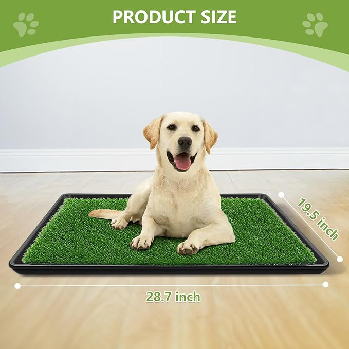 28.7 x 19.5in Dog Grass Pad with Tray for Indoor/Outdoor Dog Potty Training, Dog Litter Box is a Complete Potty System, Grass Pee Pads for Dogs with Tray is Reusable and Easy to Clean