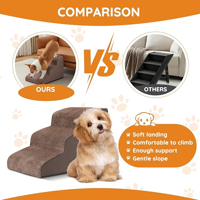 Dog Steps for Bed, Dog Stairs for Small Dogs, 4-Step Dog Ramp for Bed, Couch, Sofa, and Chairs, Non-Slip Bottom Design, Cat Scratching, High Density Foam Portable Pet Step, Indoor, Coffee